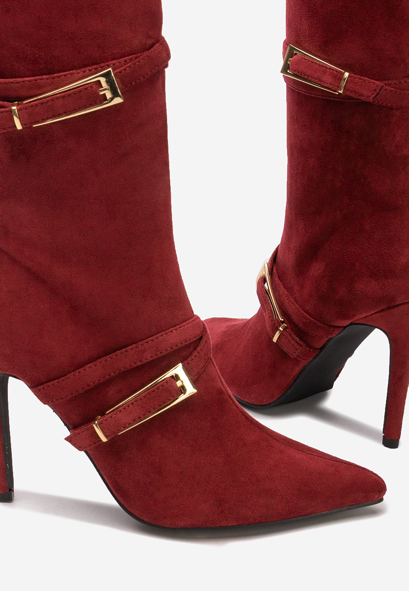 Bordové kozačky na jehlovém podpatku Ernesia