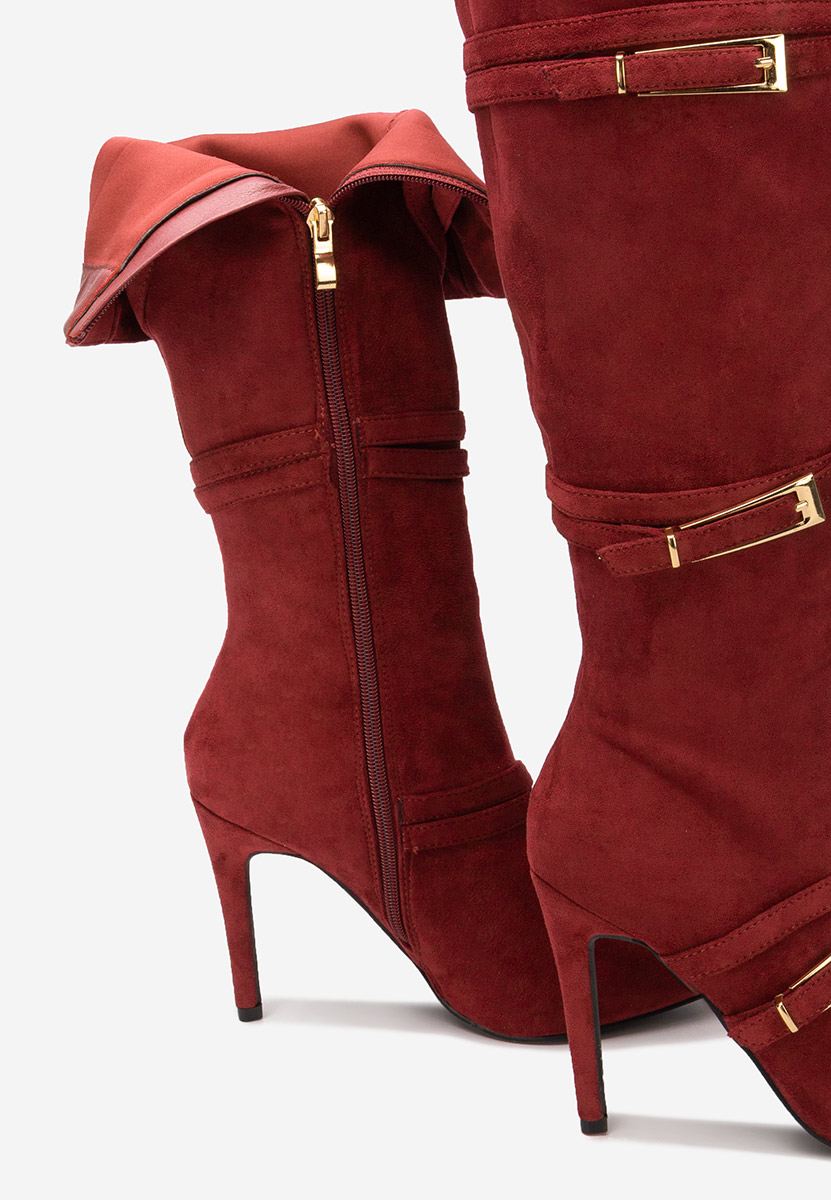 Bordové kozačky na jehlovém podpatku Ernesia