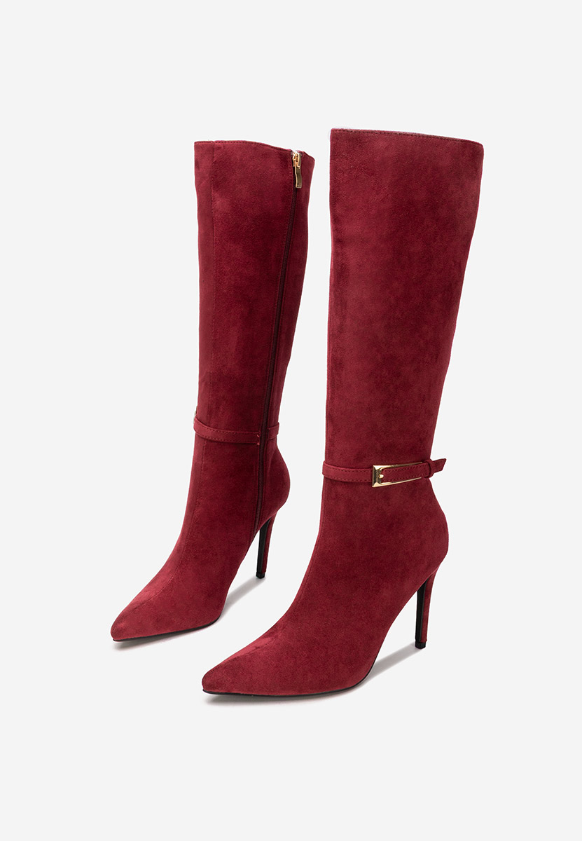 Bordové kozačky na jehlovém podpatku Narcisia