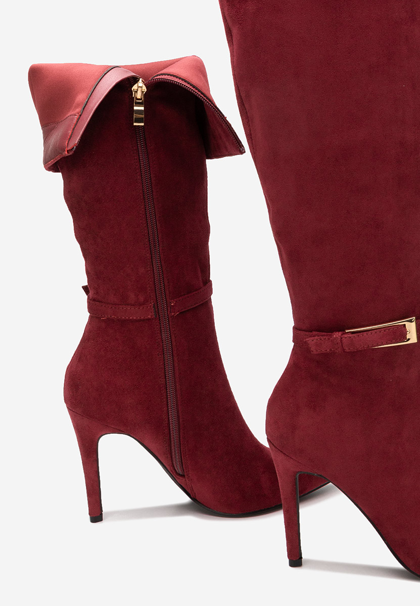 Bordové kozačky na jehlovém podpatku Narcisia