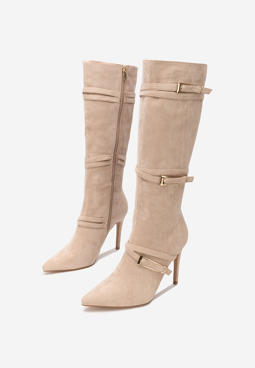 Béžové kozačky na jehlovém podpatku Ernesia