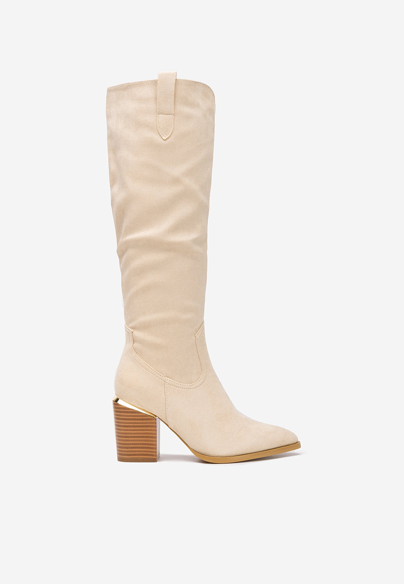 Béžové kozačky na podpatku Jasaria