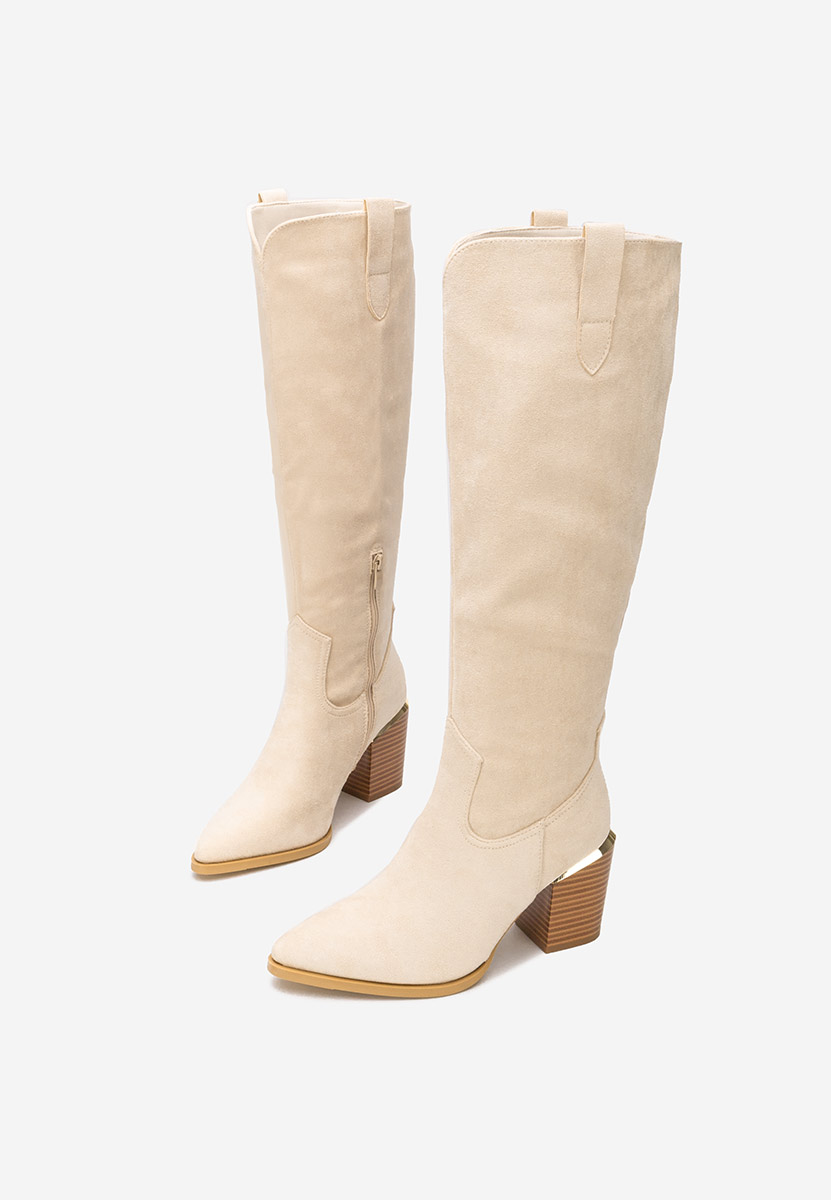 Béžové kozačky na podpatku Jasaria
