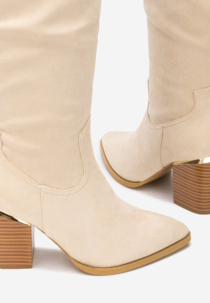 Béžové kozačky na podpatku Jasaria
