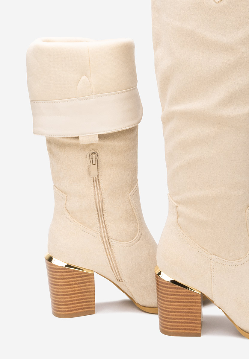Béžové kozačky na podpatku Jasaria