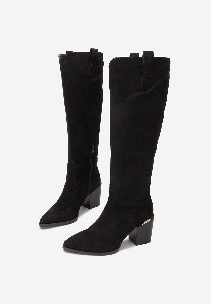 Černé kozačky na podpatku Jasaria