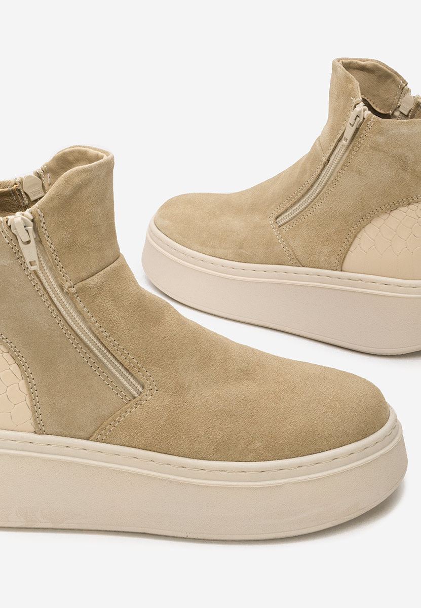 Béžové kožené kotníkové boty Andiora