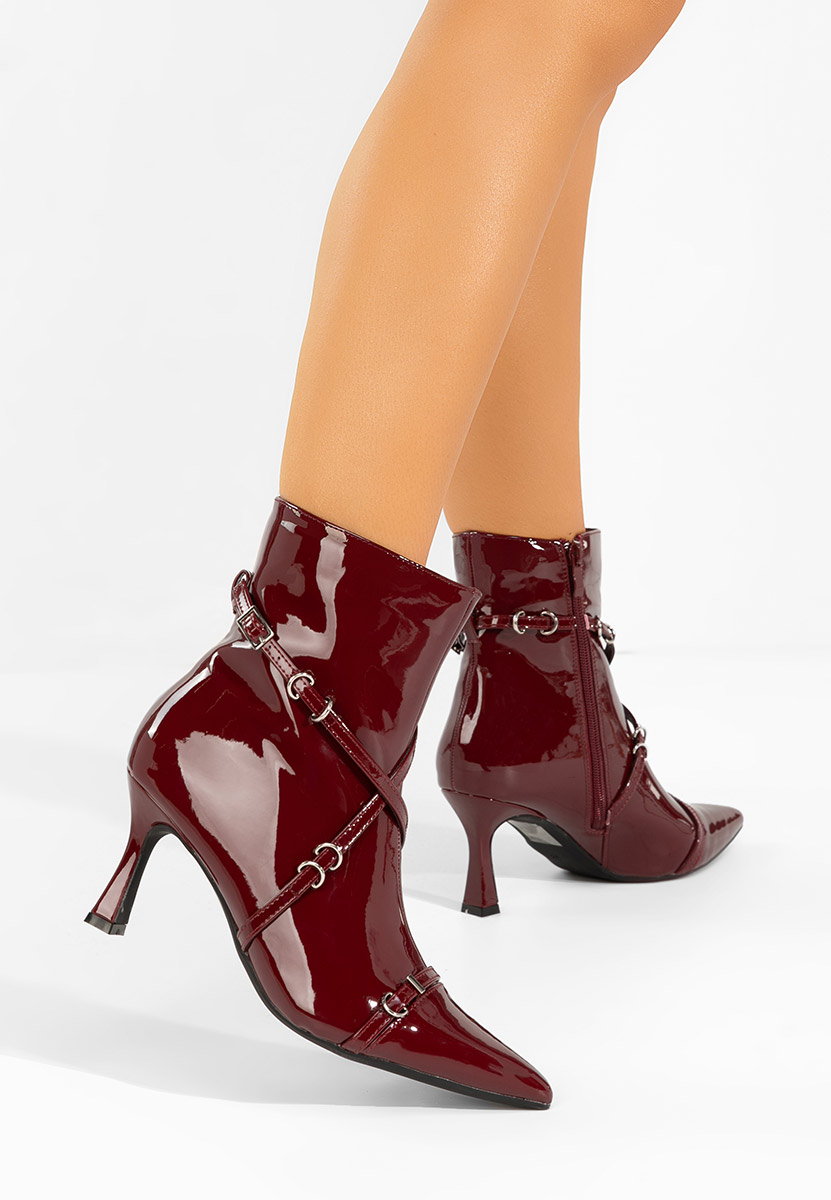 Bordové kotníkové boty na vysokém podpatku Marcelia