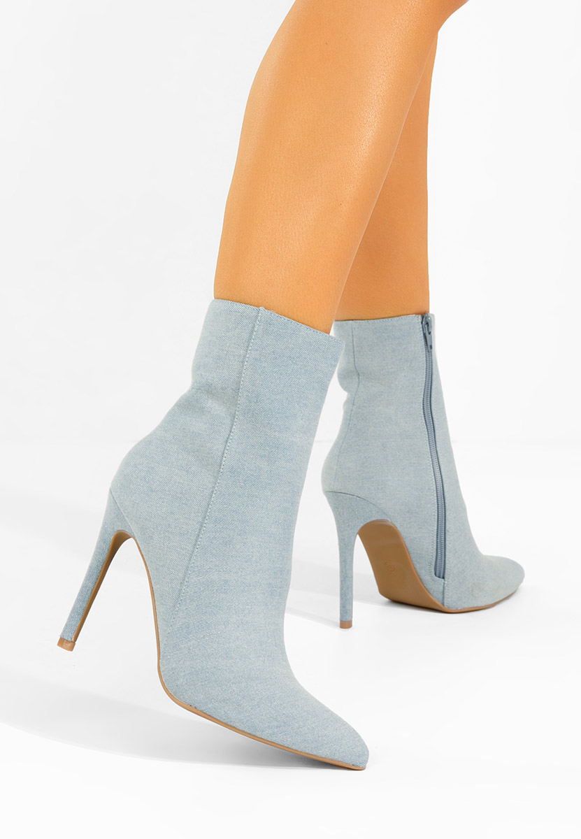 Denim kotníkové boty na vysokém podpatku Cendria