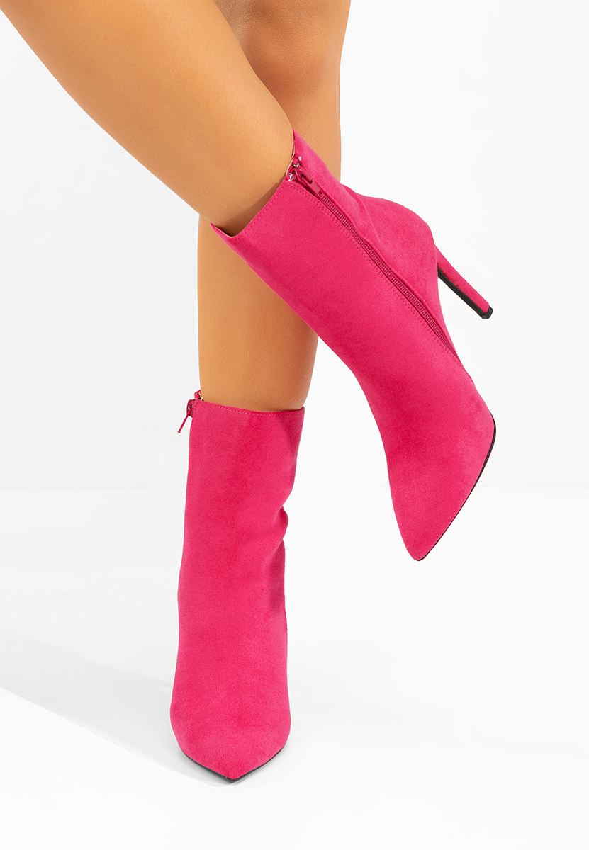 Fuchsiové kotníkové boty na vysokém podpatku Cendria