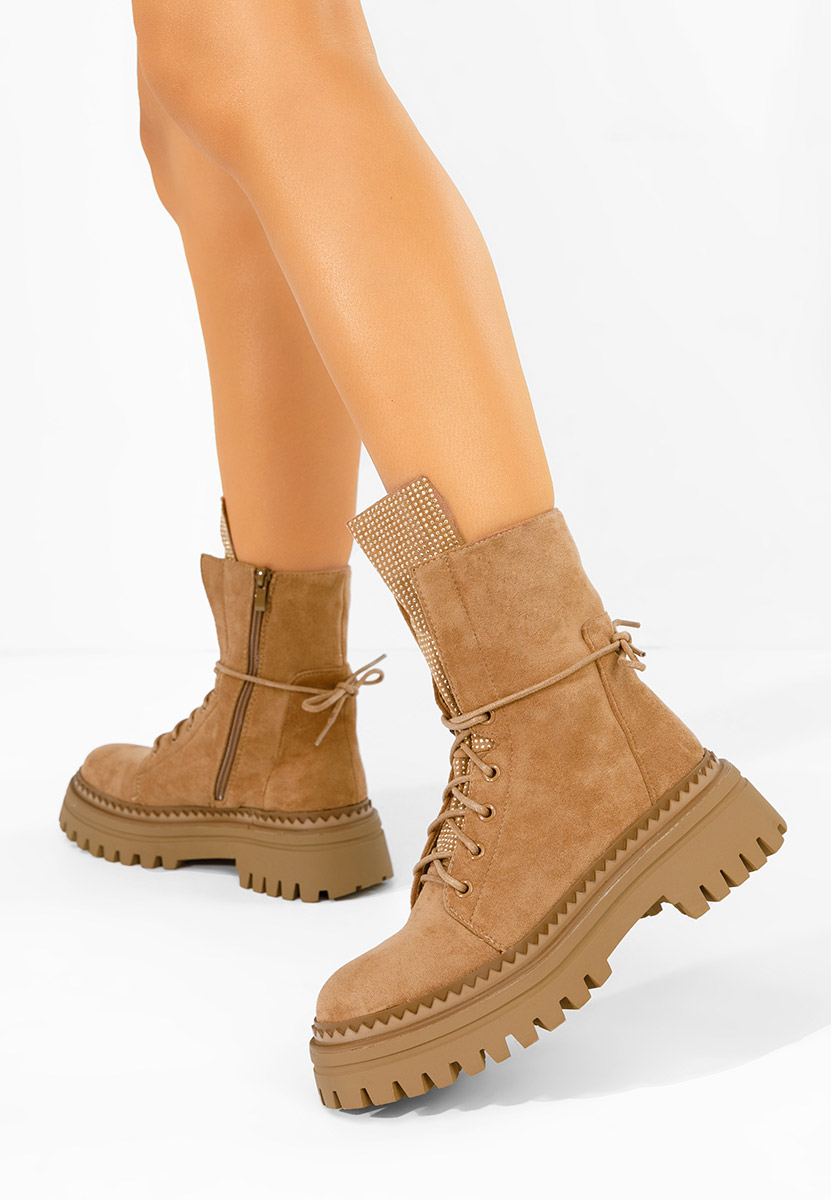 Camelové šněrovací kotníkové boty Siennara