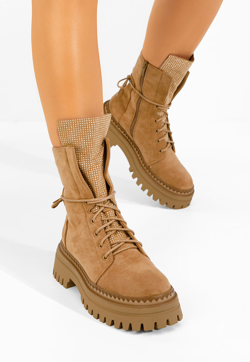 Camelové šněrovací kotníkové boty Siennara