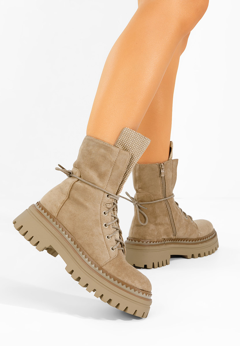 Khaki šněrovací kotníkové boty Siennara