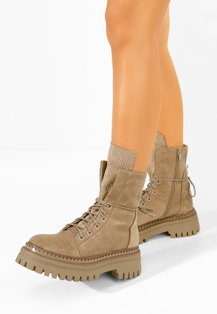 Khaki šněrovací kotníkové boty Siennara