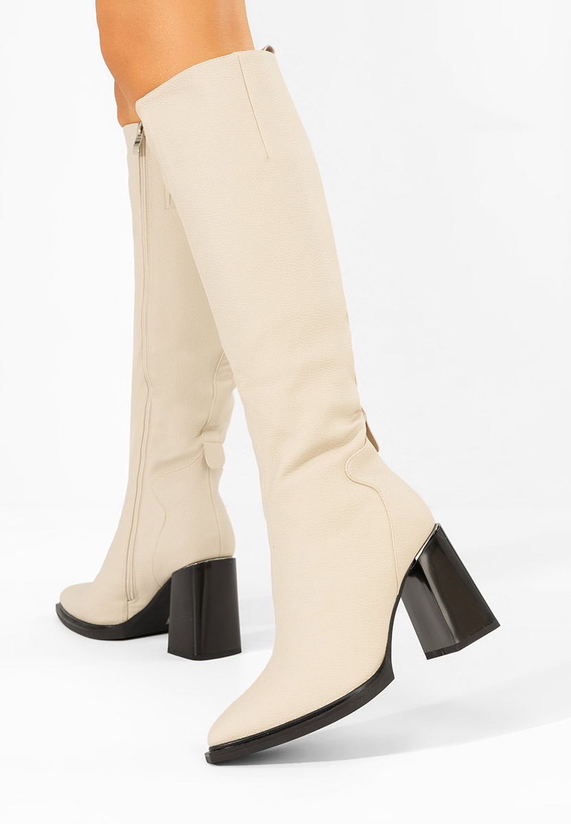 Béžové kozačky na podpatku Ricardia