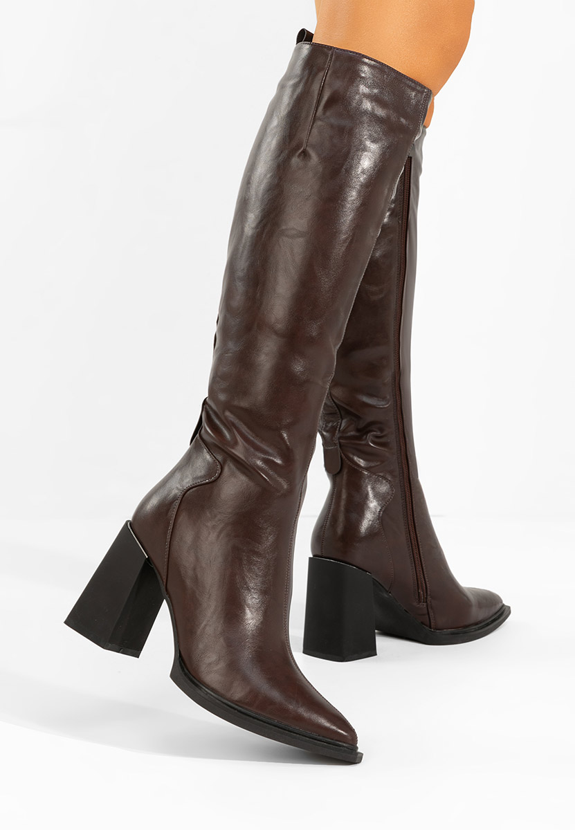 Hnedé kozačky na podpatku Ricardia