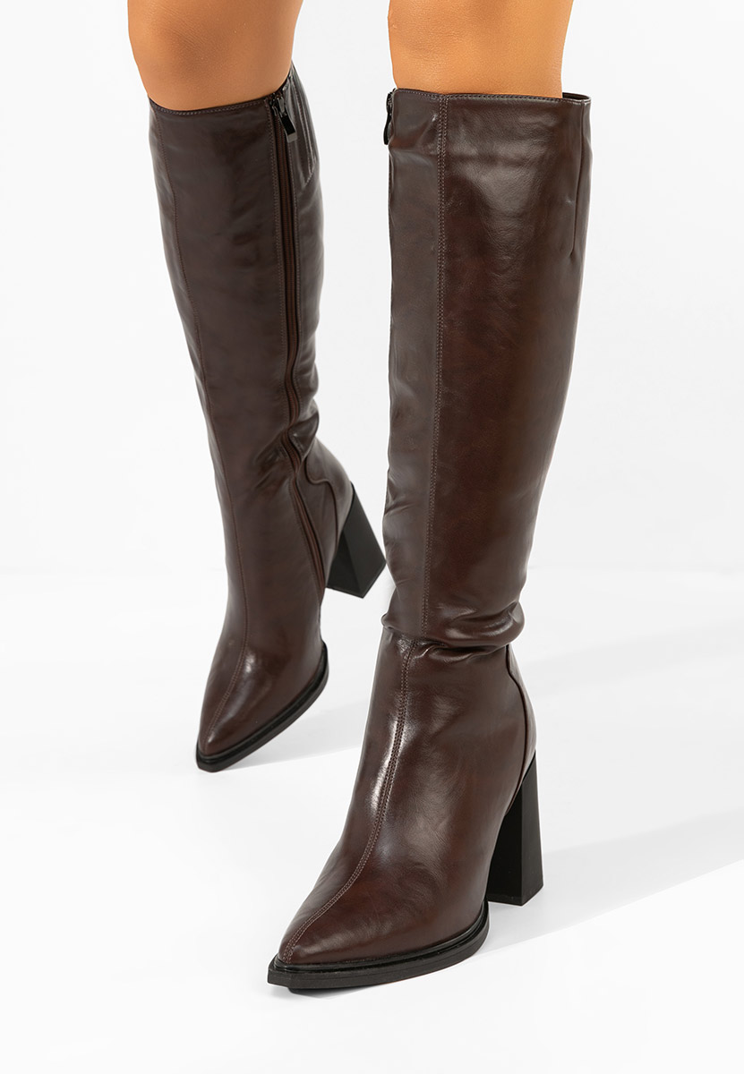 Hnedé kozačky na podpatku Ricardia