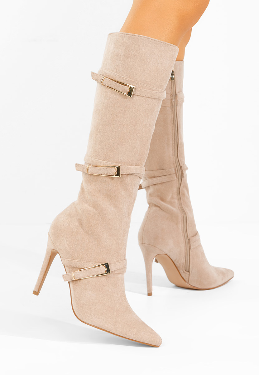 Béžové kozačky na jehlovém podpatku Ernesia