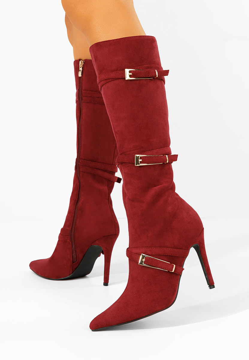 Bordové kozačky na jehlovém podpatku Ernesia