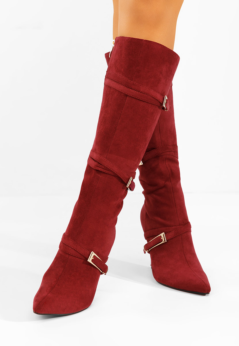 Bordové kozačky na jehlovém podpatku Ernesia