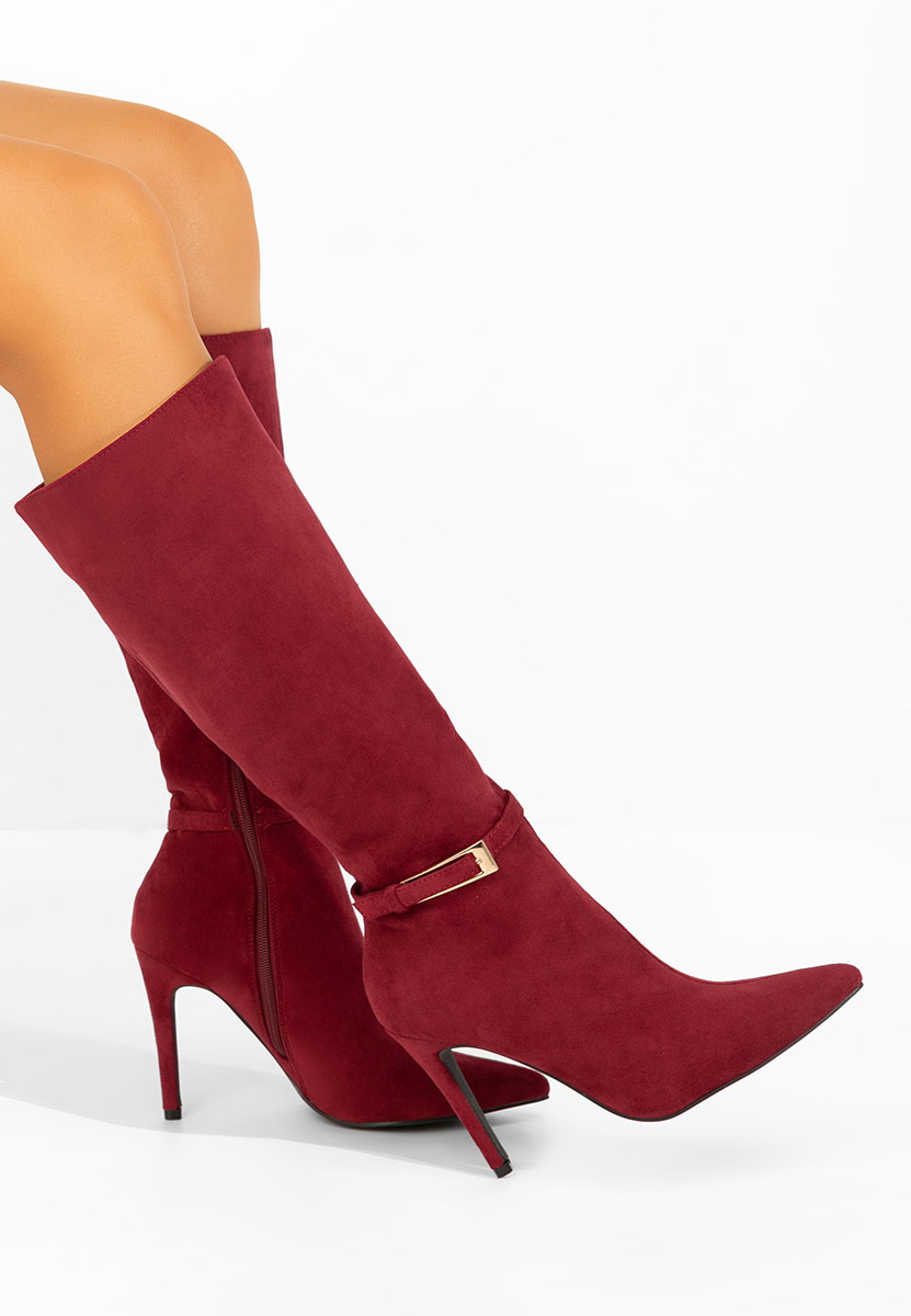 Bordové kozačky na jehlovém podpatku Narcisia