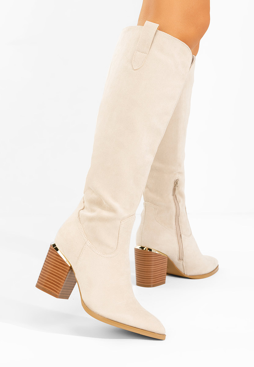 Béžové kozačky na podpatku Jasaria