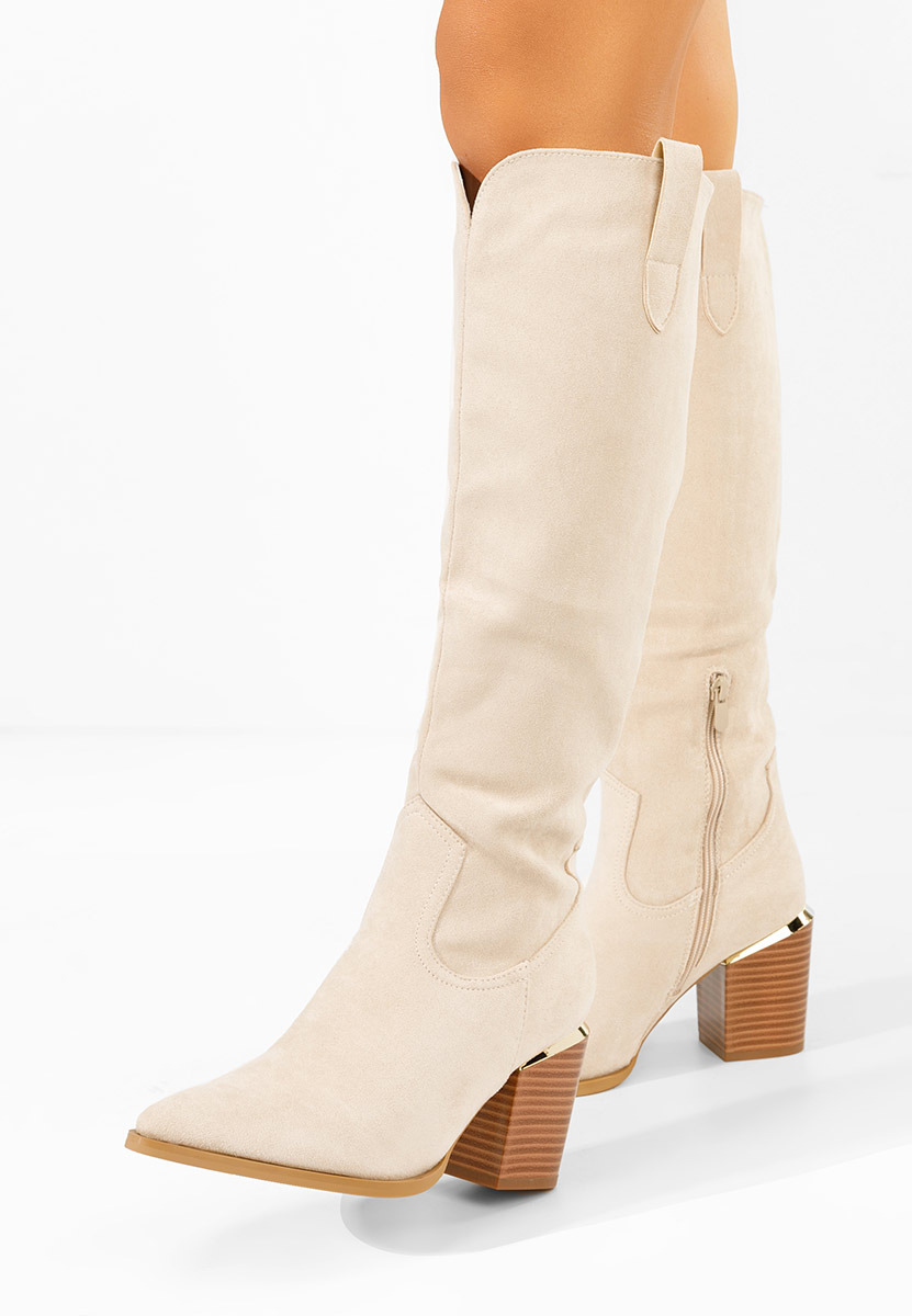 Béžové kozačky na podpatku Jasaria