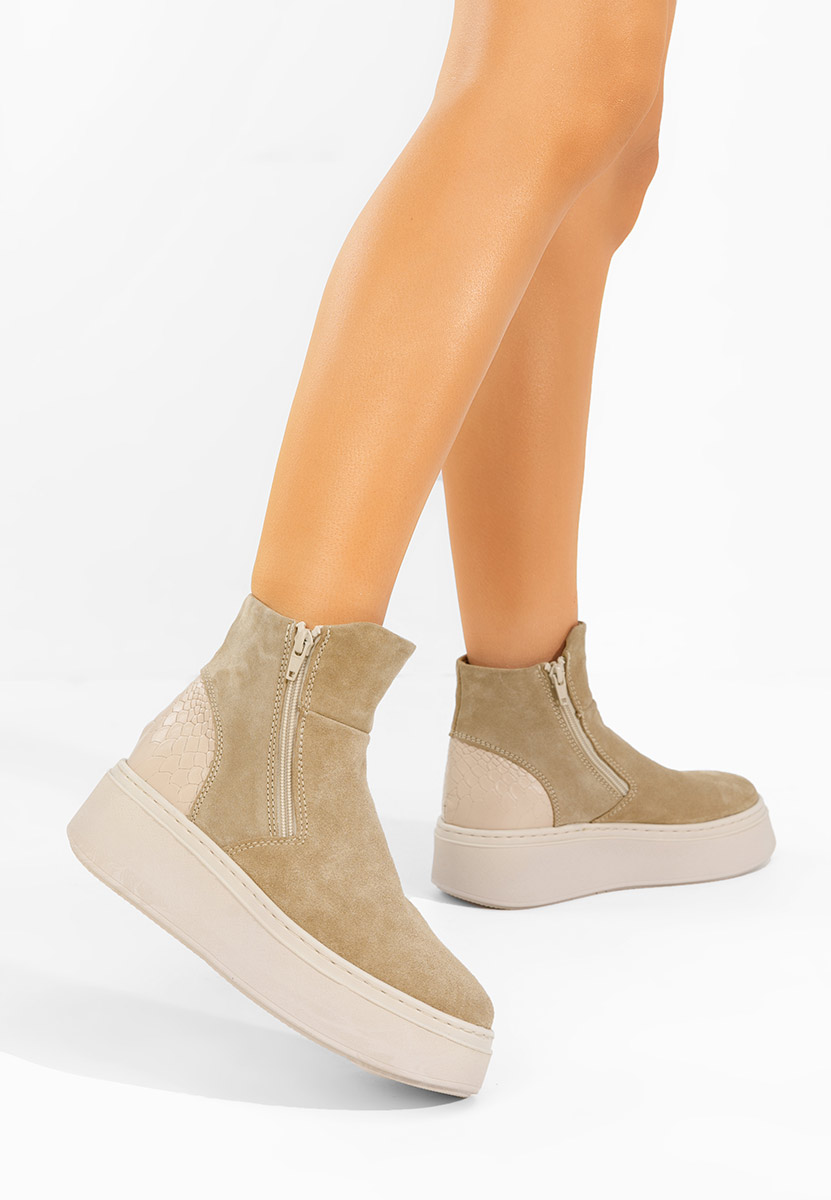 Béžové kožené kotníkové boty Andiora