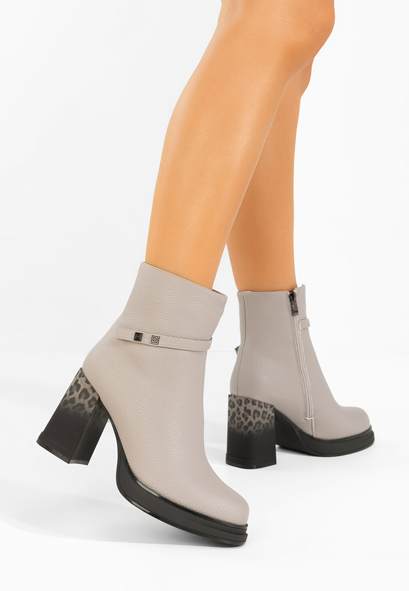 Šedé kotníkové boty na podpatku Rannia V2