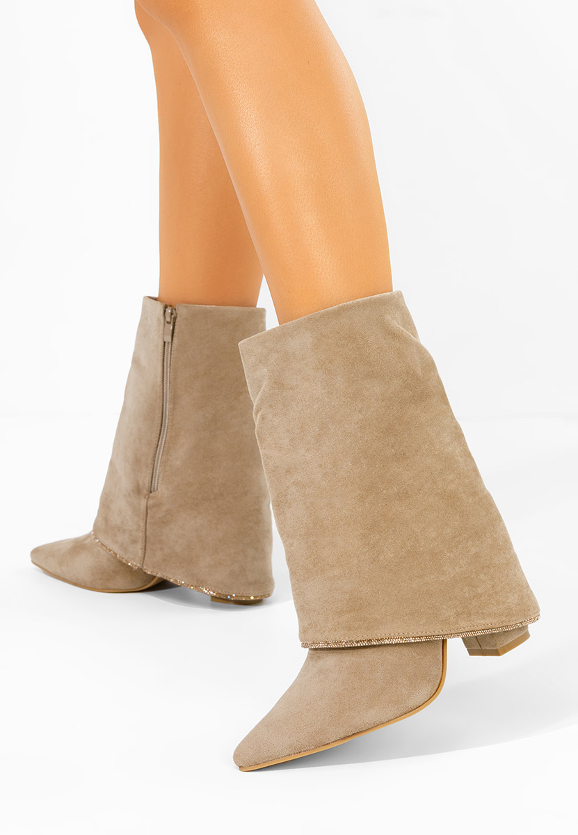 Khaki kozačky na podpatku Nelora