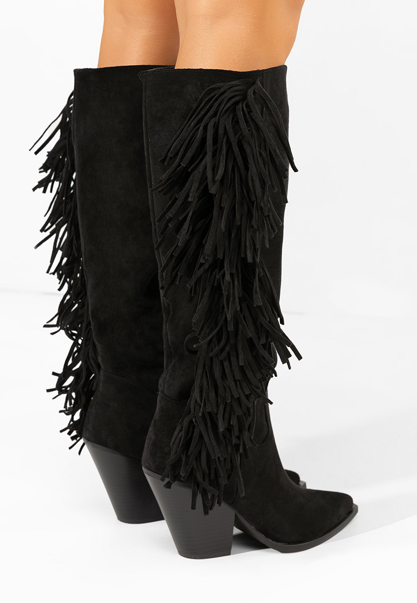 Černé kozačky na podpatku Brania