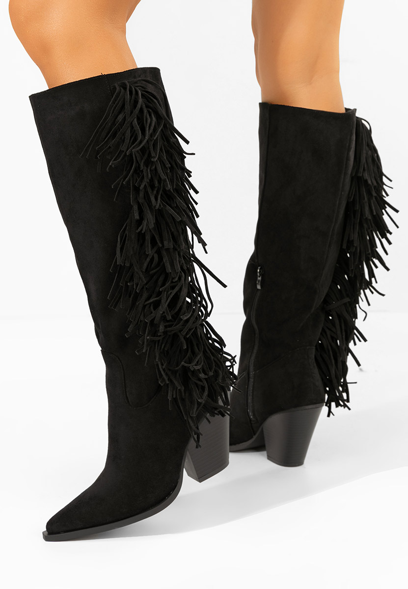 Černé kozačky na podpatku Brania