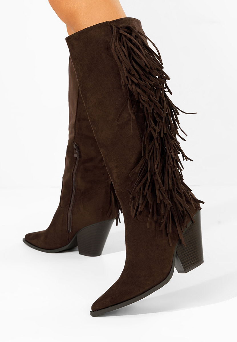 Hnedé kozačky na podpatku Brania