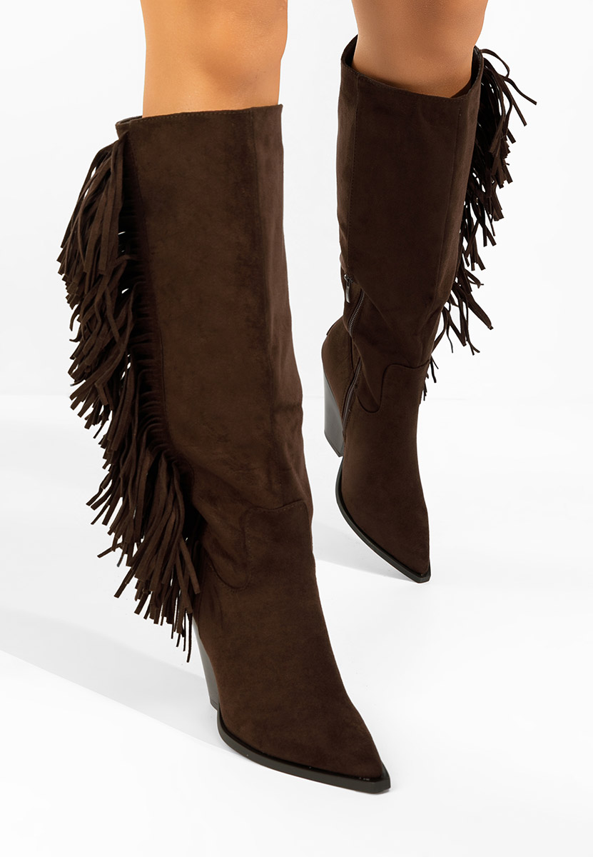 Hnedé kozačky na podpatku Brania