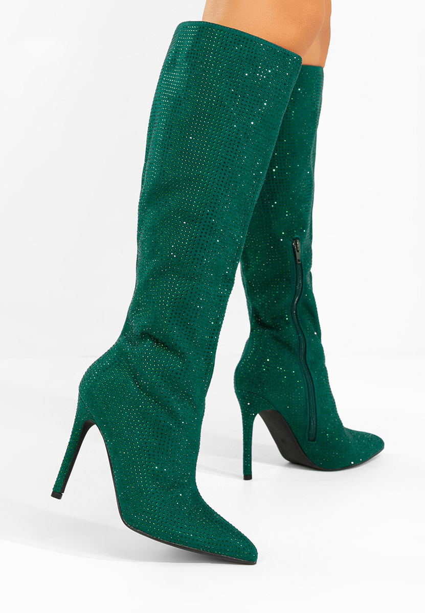 Zelené kozačky na jehlovém podpatku Minodora