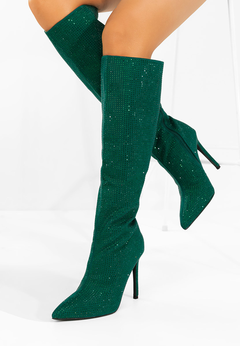 Zelené kozačky na jehlovém podpatku Minodora