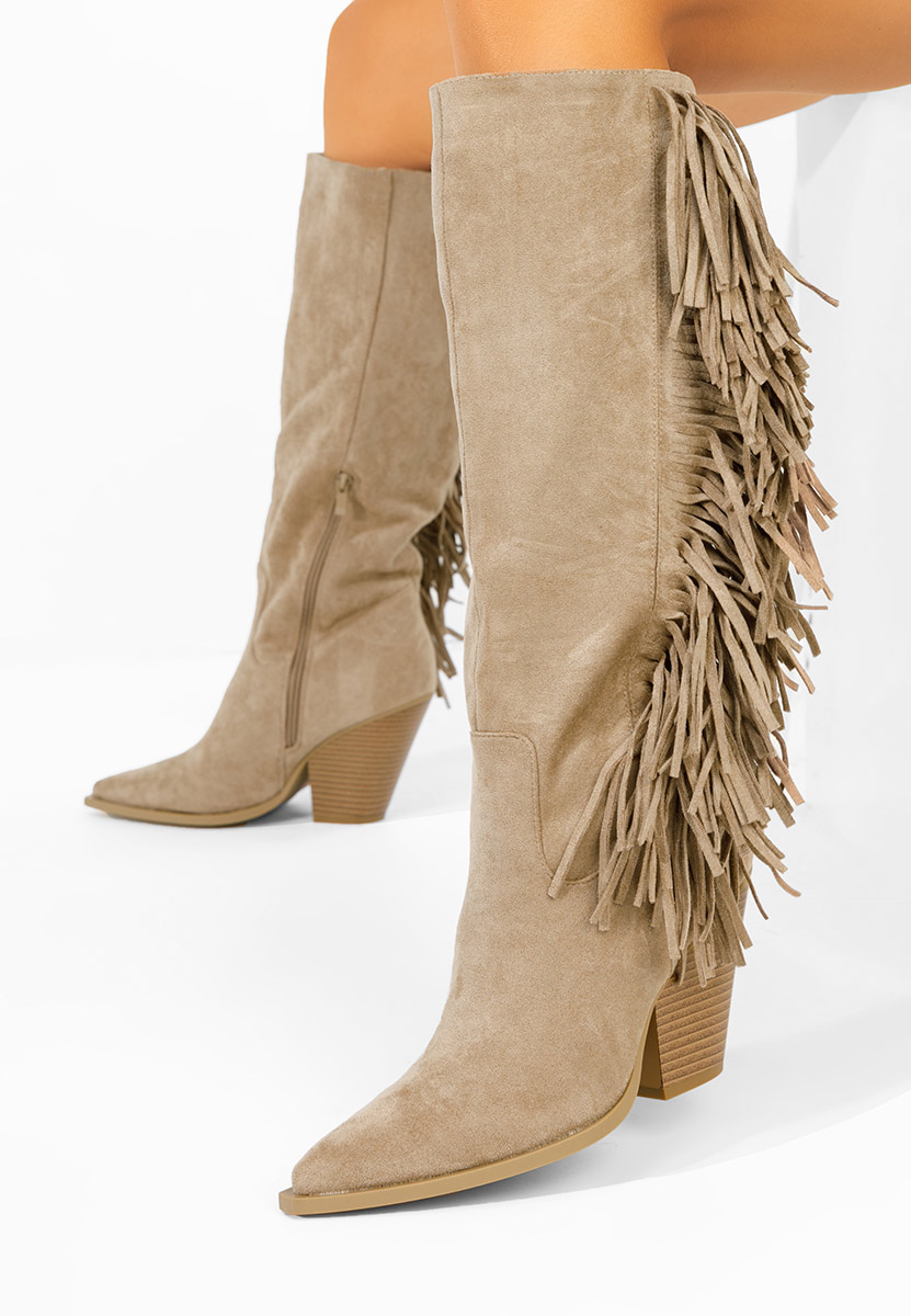 Khaki kozačky na podpatku Brania