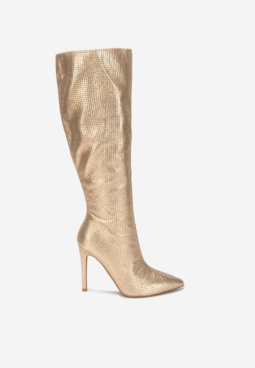 Zlaté kozačky na jehlovém podpatku Minodora