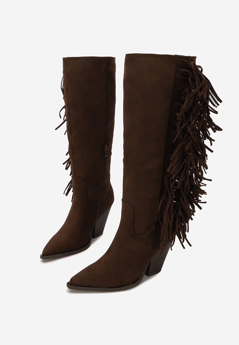 Hnedé kozačky na podpatku Brania