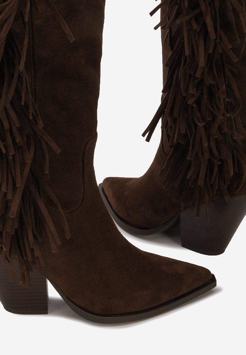 Hnedé kozačky na podpatku Brania