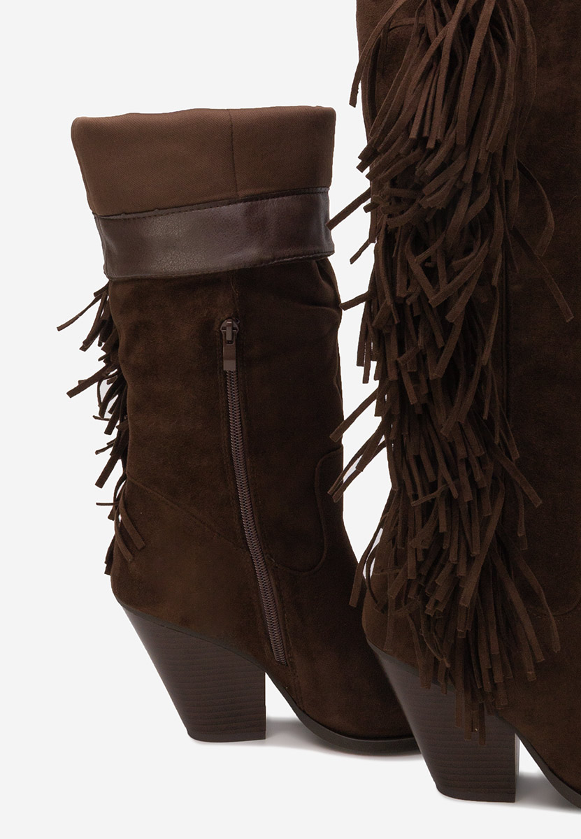 Hnedé kozačky na podpatku Brania