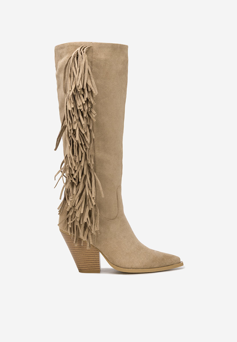 Khaki kozačky na podpatku Brania