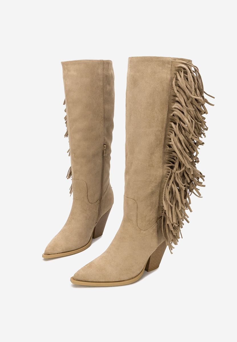 Khaki kozačky na podpatku Brania