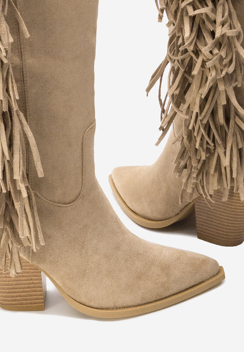 Khaki kozačky na podpatku Brania