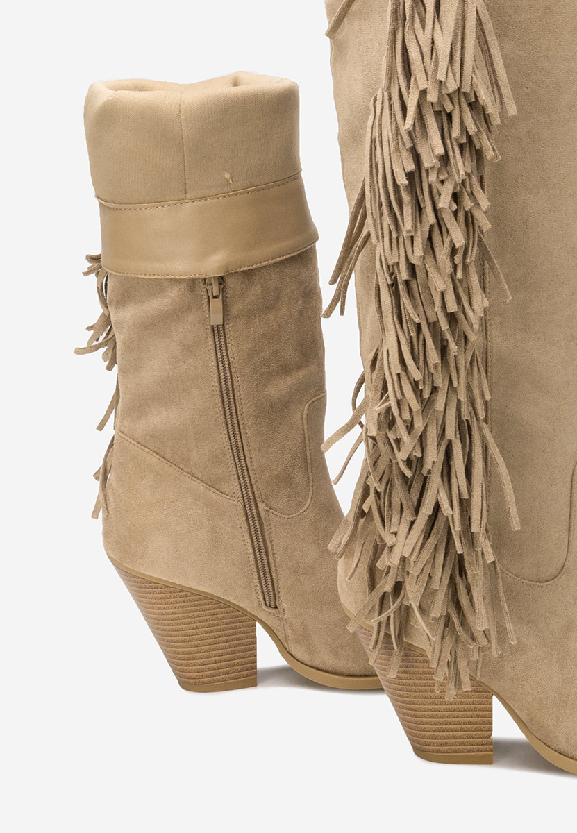 Khaki kozačky na podpatku Brania