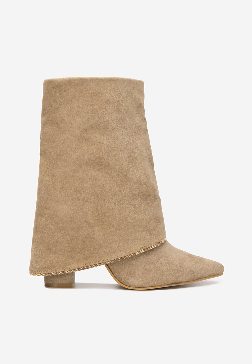 Khaki kozačky na podpatku Nelora