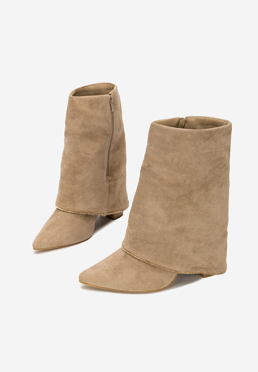 Khaki kozačky na podpatku Nelora