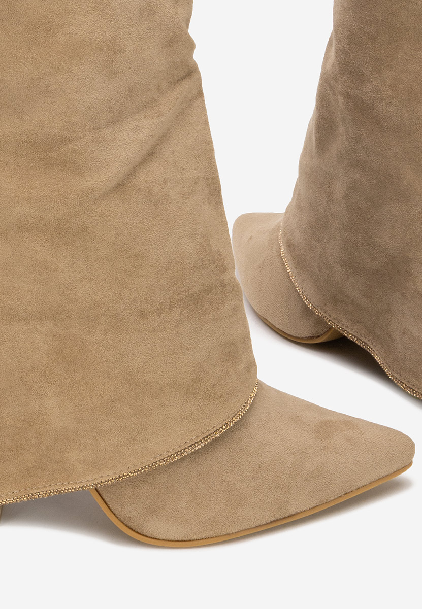 Khaki kozačky na podpatku Nelora