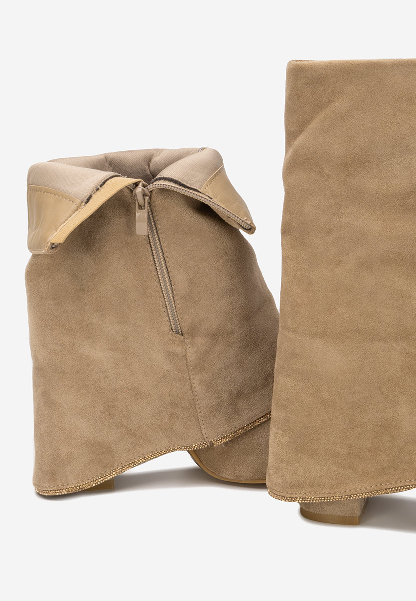 Khaki kozačky na podpatku Nelora