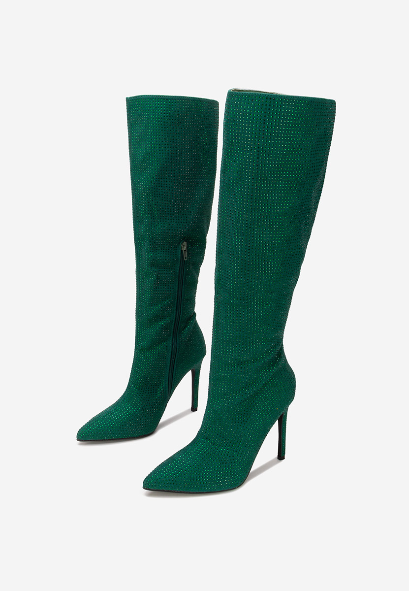 Zelené kozačky na jehlovém podpatku Minodora